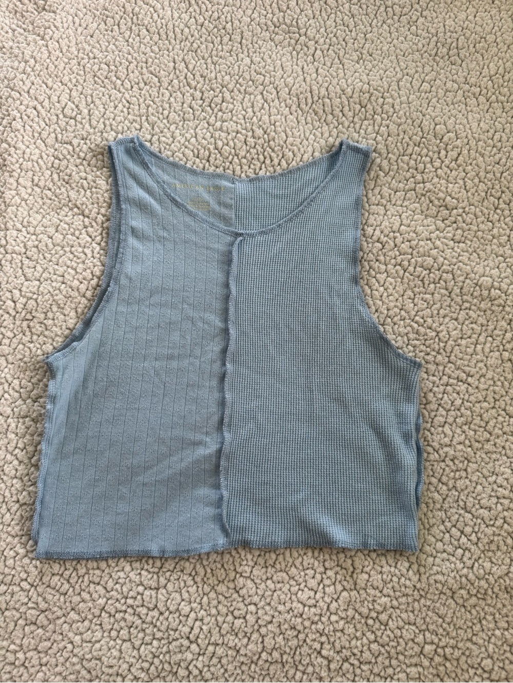 American Eagle Outfitters Two-Texture Light Blue Crop Tank